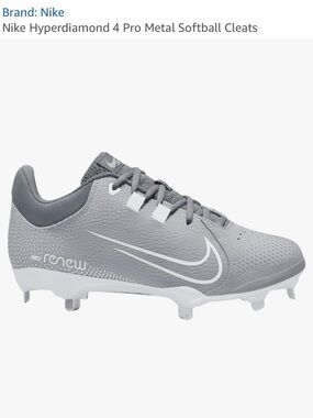 Nike Womens Hyperdiamond 4 PRO Metal Softball Cleats Grey White US 9 NIB
